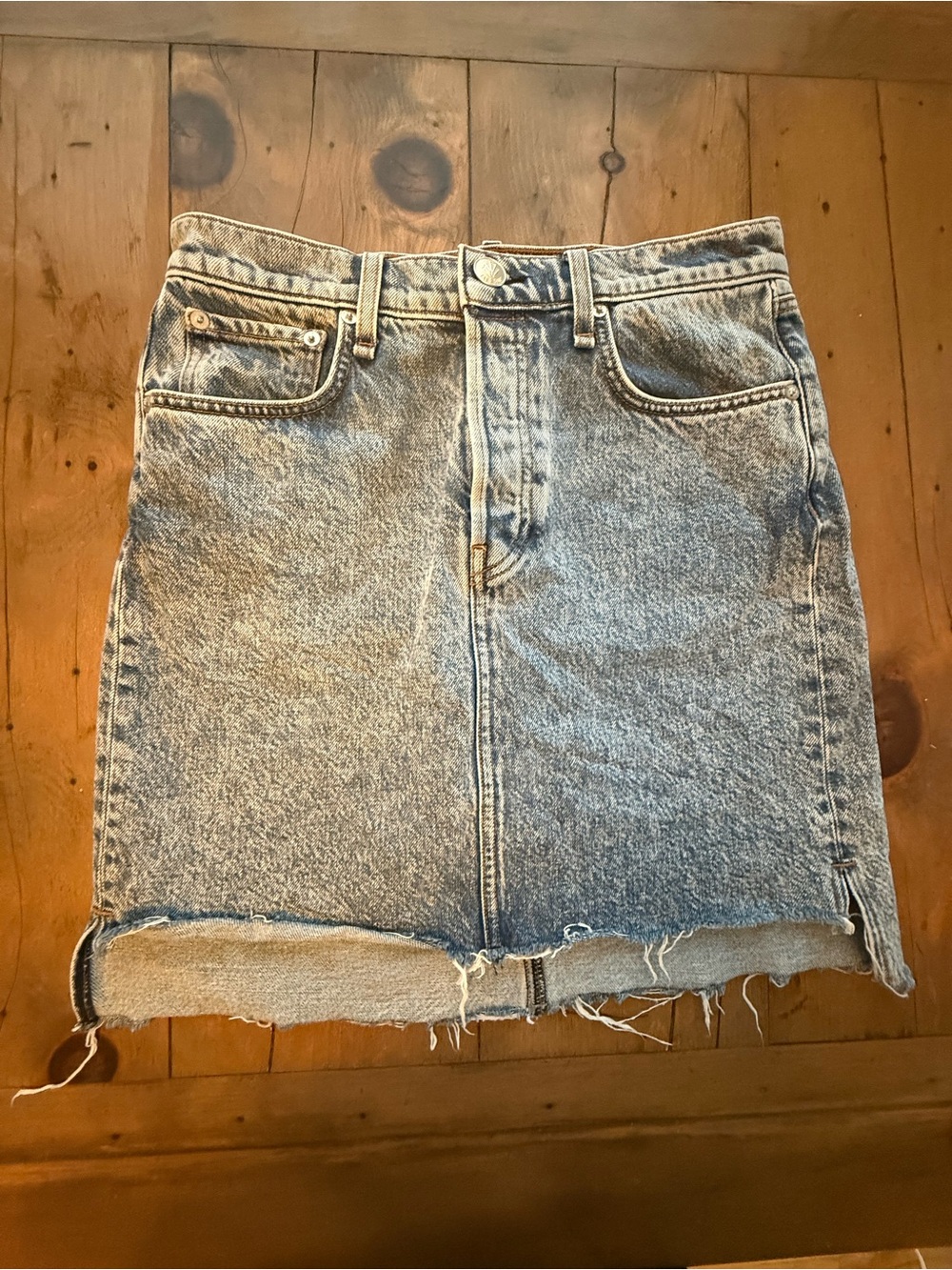 Rag & Bone New York Acid Wash Denim Mini Skirt Raw Hem Size 28 Calypso